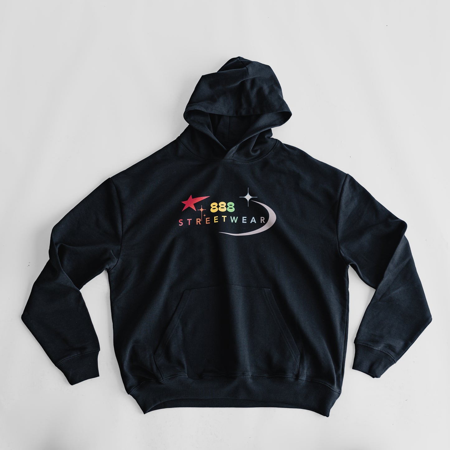 Star Hoodie | Black & Rainbow